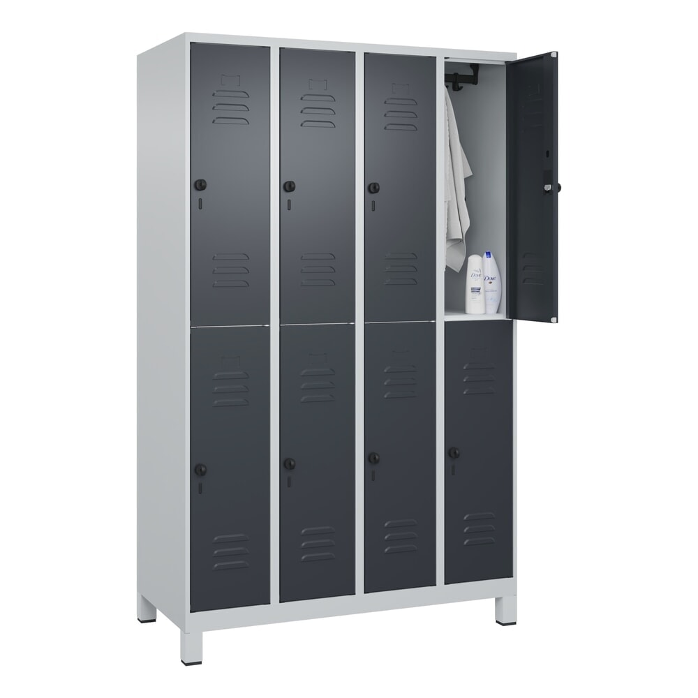 Produktabbildung Nr. 10: C+P Doppelstock-Spind Classic PLUS, Füße, 4 Abteile, HxBxT 1.950 x 1.200 x 500 mm, lichtgrau, anthrazitgrau, 8 Fächer, für Vorhängeschloss