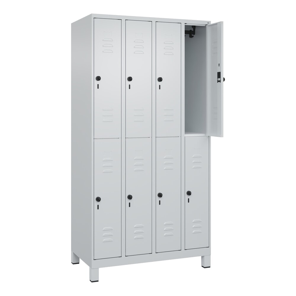 Produktabbildung: C+P Doppelstock-Spind Classic PLUS, Füße, 4 Abteile, HxBxT 1.950 x 1.000 x 500 mm, lichtgrau, lichtgrau, 8 Fächer, für Vorhängeschloss