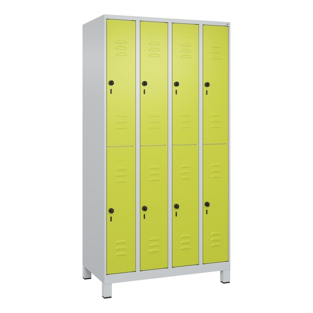 Produktabbildung Nr. 9: C+P Doppelstock-Spind Classic PLUS, Füße, 4 Abteile, HxBxT 1.950 x 1.000 x 500 mm, lichtgrau, clowngrün, 8 Fächer, für Vorhängeschloss
