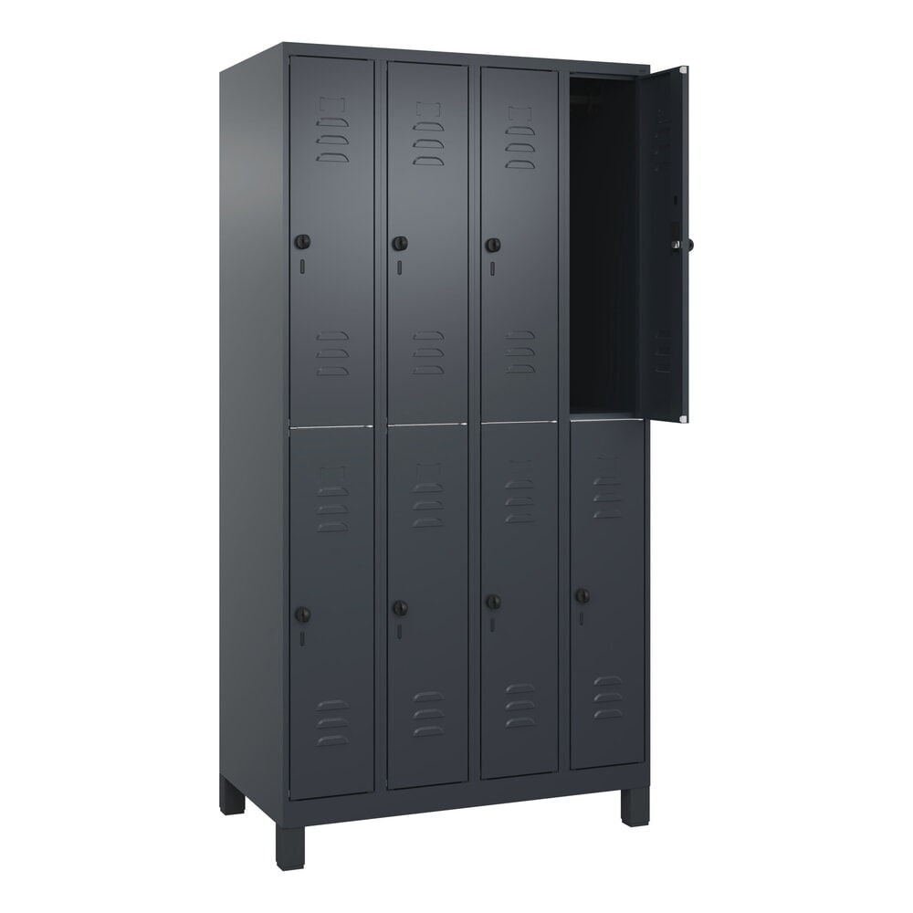 C+P Doppelstock-Spind Classic PLUS, Füße, 4 Abteile, HxBxT 1.950 x 1.000 x 500 mm, anthrazitgrau, anthrazitgrau, 8 Fächer, für Vorhängeschloss Produktabbildung: C+P Doppelstock-Spind Classic PLUS, Füße, 4 Abteile, HxBxT 1.950 x 1.000 x 500 mm, anthrazitgrau, anthrazitgrau, 8 Fächer, für Vorhängeschloss