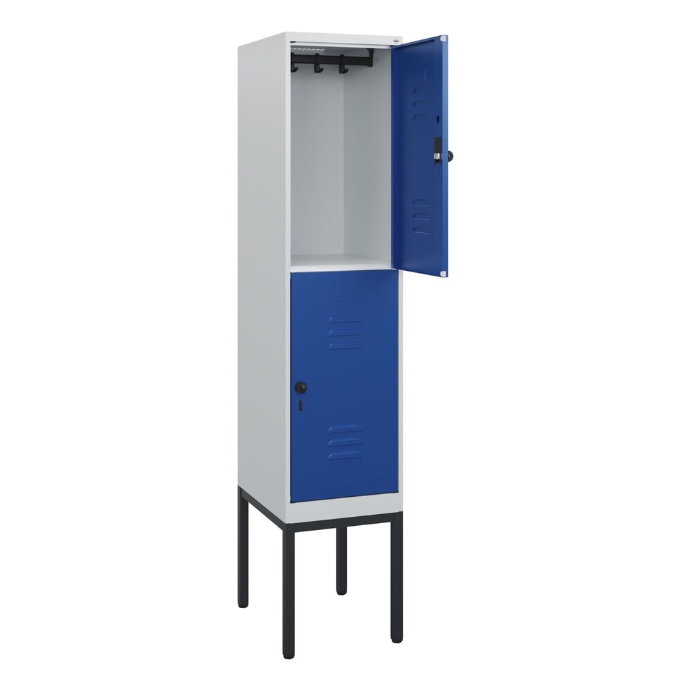 Produktabbildung: C+P Doppelstock-Spind Classic PLUS, Gestell, 1 Abteil, HxBxT 1.950 x 400 x 500 mm, lichtgrau, enzianblau, für Vorhängeschloss, 2 Fächer
