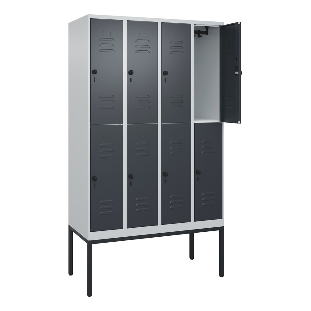 C+P Doppelstock-Spind Classic PLUS, Gestell, 4 Abteile, HxBxT 2.120 x 1.200 x 500 mm, lichtgrau, anthrazitgrau, für Vorhängeschloss, 8 Fächer Produktabbildung Nr. 1: C+P Doppelstock-Spind Classic PLUS, Gestell, 4 Abteile, HxBxT 2.120 x 1.200 x 500 mm, lichtgrau, anthrazitgrau, für Vorhängeschloss, 8 Fächer