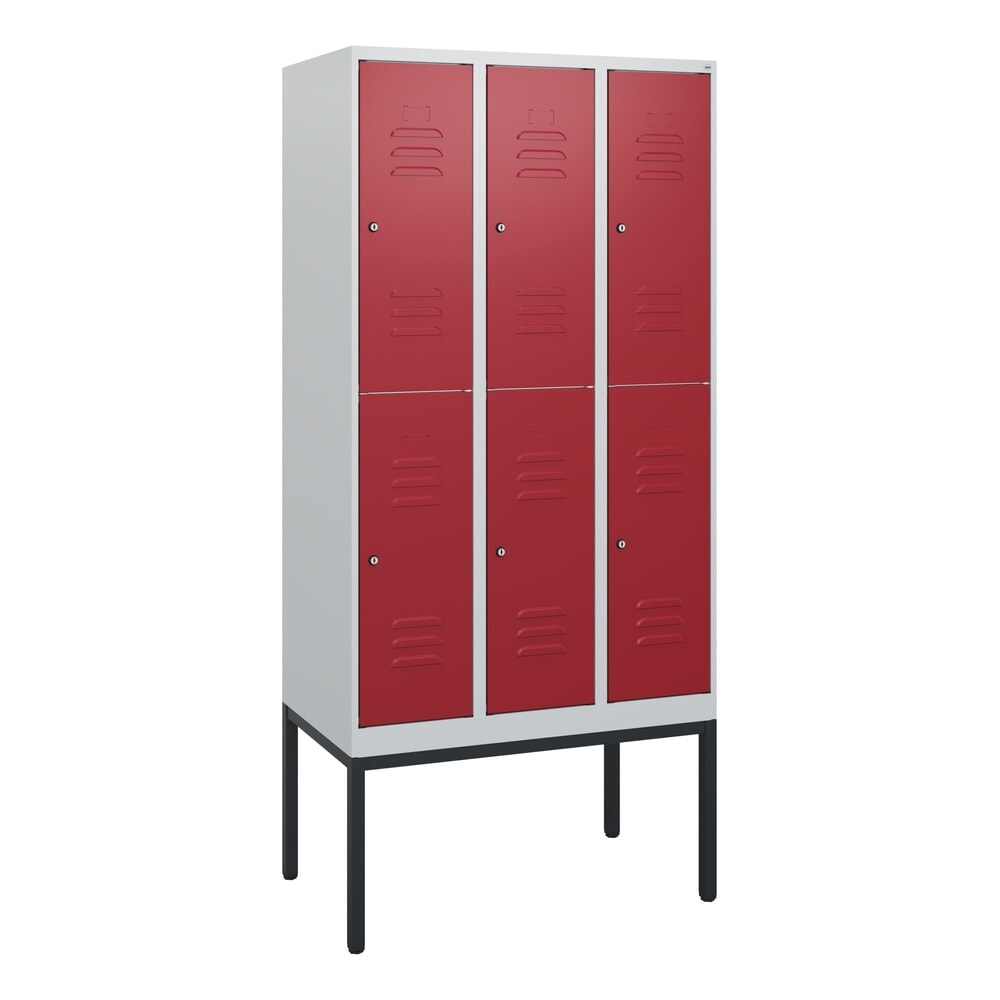 Produktabbildung Nr. 8: C+P Doppelstock-Spind Classic PLUS, Gestell, 3 Abteile, HxBxT 1.950 x 900 x 500 mm, lichtgrau, rubinrot, Zylinderschloss, 6 Fächer