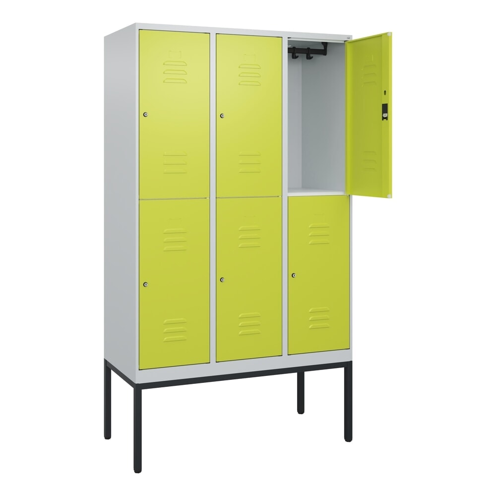 C+P Doppelstock-Spind Classic PLUS, Gestell, 3 Abteile, HxBxT 2.120 x 1.200 x 500 mm, lichtgrau, clowngrün, Zylinderschloss, 6 Fächer Produktabbildung Nr. 1: C+P Doppelstock-Spind Classic PLUS, Gestell, 3 Abteile, HxBxT 2.120 x 1.200 x 500 mm, lichtgrau, clowngrün, Zylinderschloss, 6 Fächer
