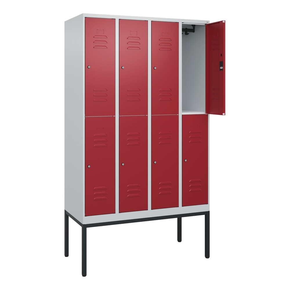 C+P Doppelstock-Spind Classic PLUS, Gestell, 4 Abteile, HxBxT 2.120 x 1.200 x 500 mm, lichtgrau, rubinrot, Zylinderschloss, 8 Fächer Produktabbildung Nr. 1: C+P Doppelstock-Spind Classic PLUS, Gestell, 4 Abteile, HxBxT 2.120 x 1.200 x 500 mm, lichtgrau, rubinrot, Zylinderschloss, 8 Fächer