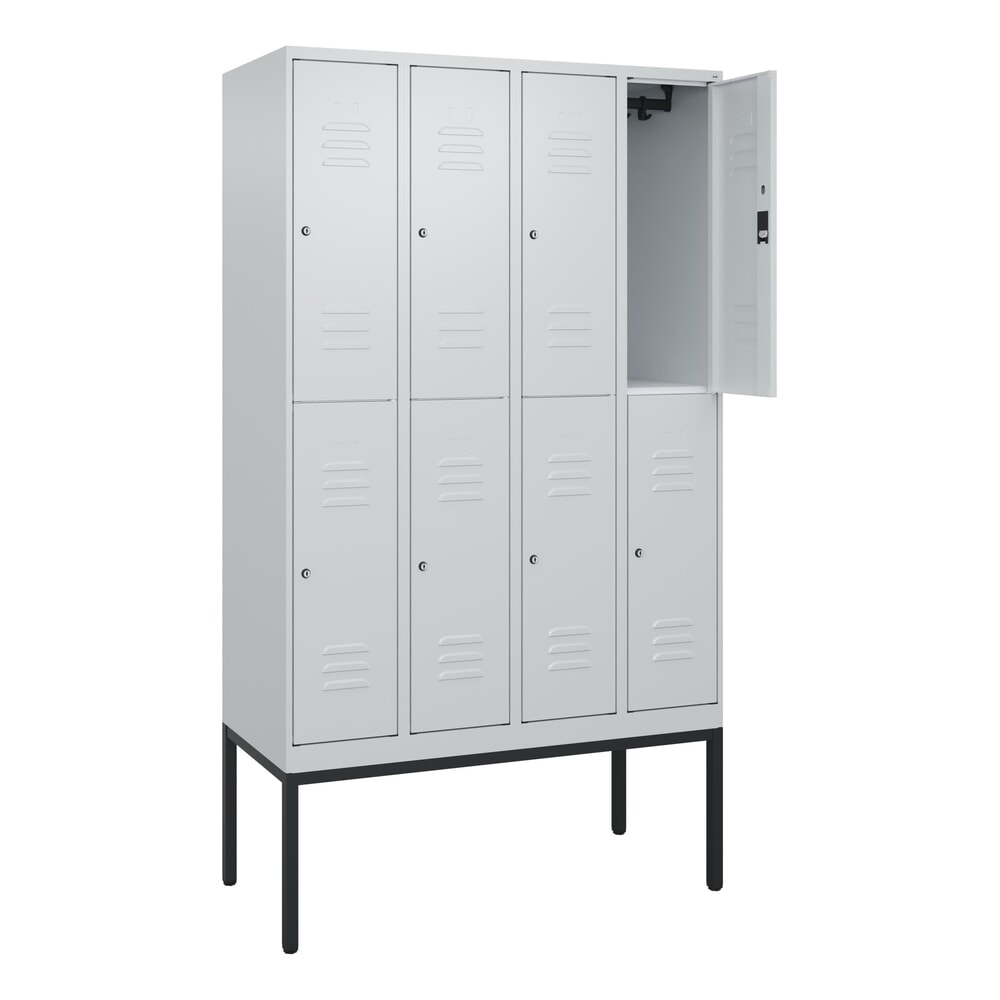 Produktabbildung: C+P Doppelstock-Spind Classic PLUS, Gestell, 4 Abteile, HxBxT 2.120 x 1.200 x 500 mm, lichtgrau, lichtgrau, Zylinderschloss, 8 Fächer