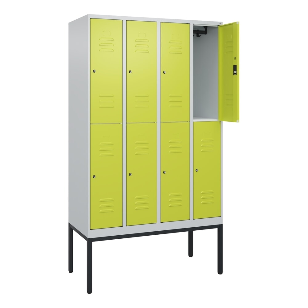 Produktabbildung: C+P Doppelstock-Spind Classic PLUS, Gestell, 4 Abteile, HxBxT 2.120 x 1.200 x 500 mm, lichtgrau, clowngrün, Zylinderschloss, 8 Fächer
