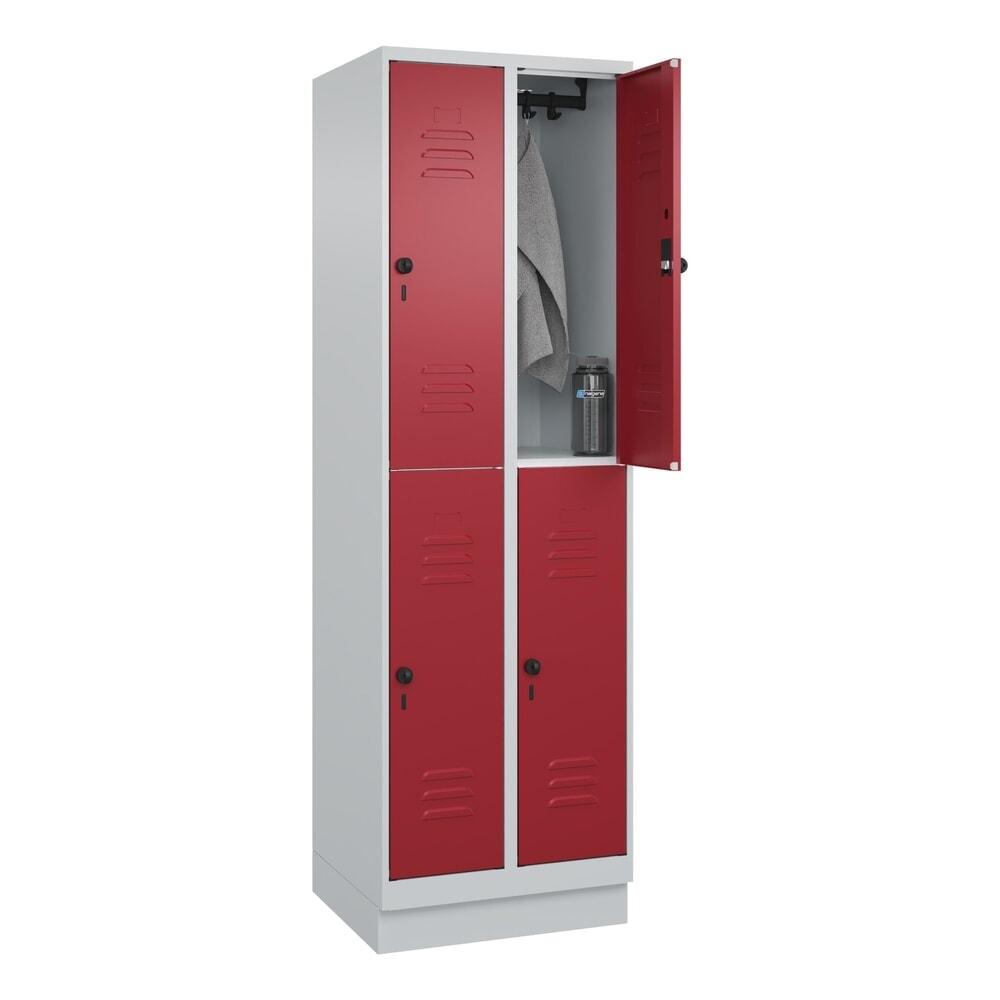 Produktabbildung Nr. 9: C+P Doppelstock-Spind Classic PLUS, Sockel, 2 Abteile, HxBxT 1.950 x 600 x 500 mm, lichtgrau, rubinrot, 4 Fächer, für Vorhängeschloss