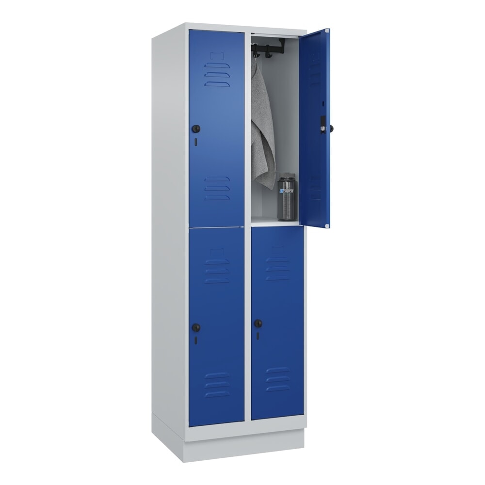 Produktabbildung Nr. 10: C+P Doppelstock-Spind Classic PLUS, Sockel, 2 Abteile, HxBxT 1.950 x 600 x 500 mm, lichtgrau, enzianblau, 4 Fächer, für Vorhängeschloss