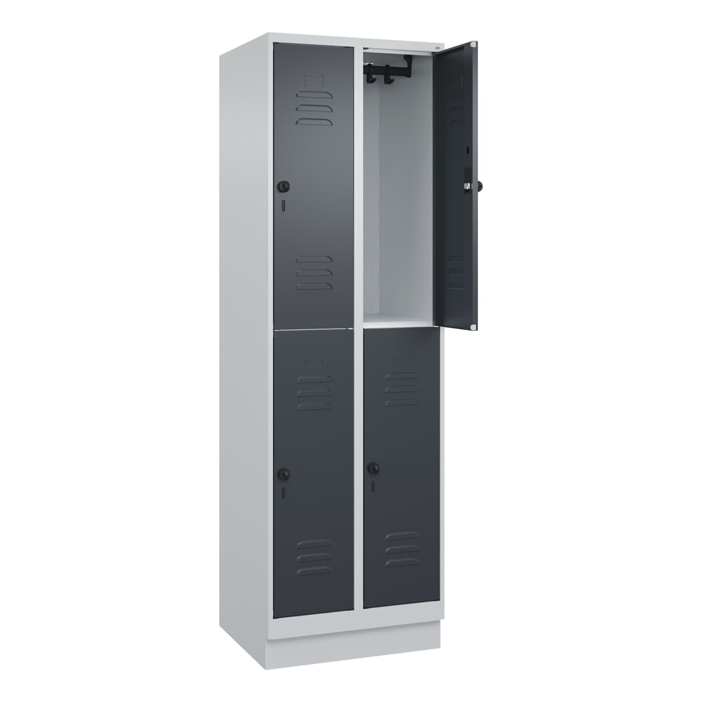 Produktabbildung Nr. 1: C+P Doppelstock-Spind Classic PLUS, Sockel, 2 Abteile, HxBxT 1.950 x 600 x 500 mm, lichtgrau, anthrazitgrau, 4 Fächer, für Vorhängeschloss