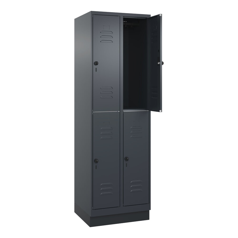 Produktabbildung Nr. 1: C+P Doppelstock-Spind Classic PLUS, Sockel, 2 Abteile, HxBxT 1.950 x 600 x 500 mm, anthrazitgrau, anthrazitgrau, 4 Fächer, für Vorhängeschloss
