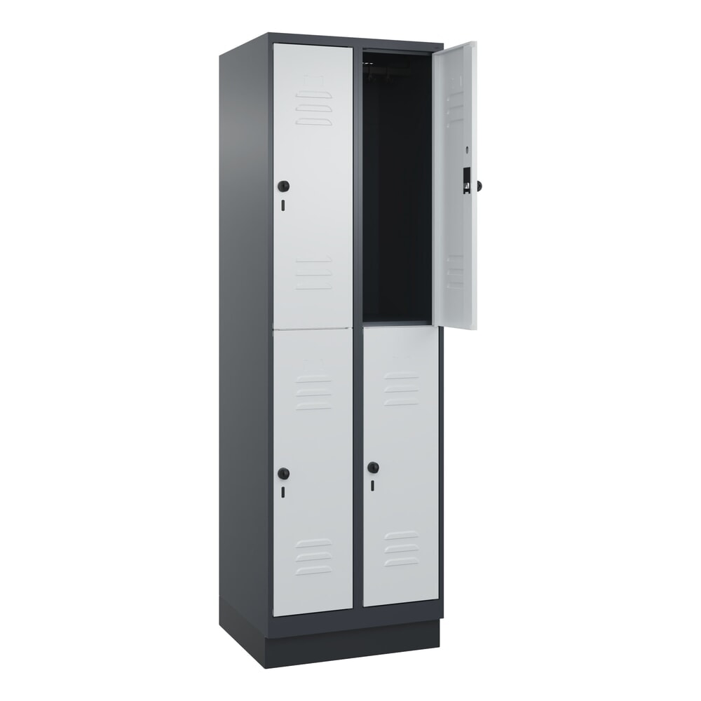 Produktabbildung Nr. 1: C+P Doppelstock-Spind Classic PLUS, Sockel, 2 Abteile, HxBxT 1.950 x 600 x 500 mm, anthrazitgrau, lichtgrau, 4 Fächer, für Vorhängeschloss