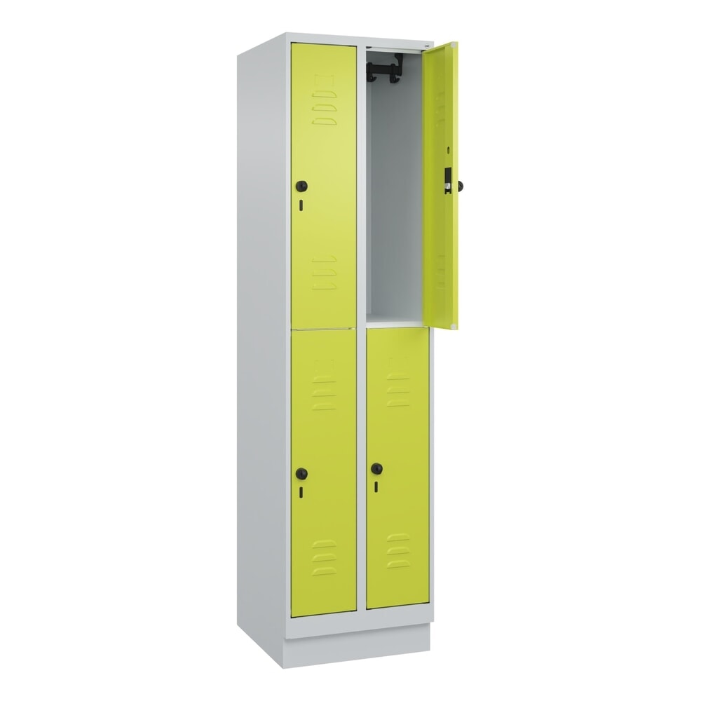 C+P Doppelstock-Spind Classic PLUS, Sockel, 2 Abteile, HxBxT 1.950 x 500 x 500 mm, lichtgrau, clowngrün, 4 Fächer, für Vorhängeschloss Produktabbildung Nr. 1: C+P Doppelstock-Spind Classic PLUS, Sockel, 2 Abteile, HxBxT 1.950 x 500 x 500 mm, lichtgrau, clowngrün, 4 Fächer, für Vorhängeschloss