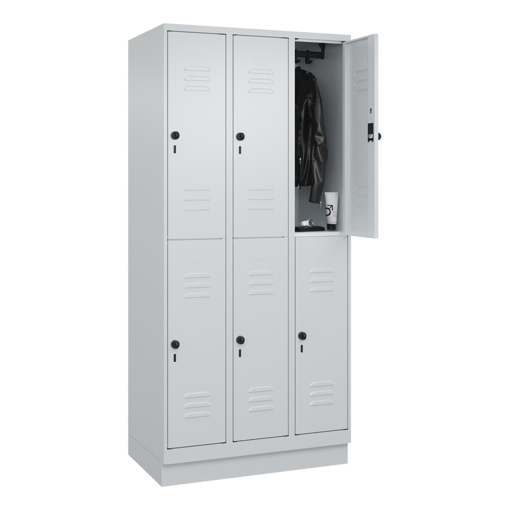 Produktabbildung Nr. 10: C+P Doppelstock-Spind Classic PLUS, Sockel, 3 Abteile, HxBxT 1.950 x 900 x 500 mm, lichtgrau, lichtgrau, 6 Fächer, für Vorhängeschloss