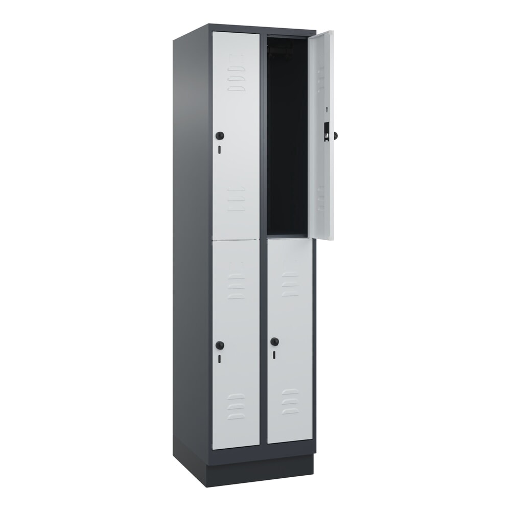 Produktabbildung Nr. 1: C+P Doppelstock-Spind Classic PLUS, Sockel, 2 Abteile, HxBxT 1.950 x 500 x 500 mm, anthrazitgrau, lichtgrau, 4 Fächer, für Vorhängeschloss