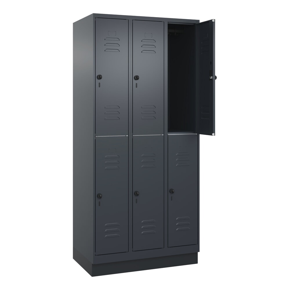 C+P Doppelstock-Spind Classic PLUS, Sockel, 3 Abteile, HxBxT 1.950 x 900 x 500 mm, anthrazitgrau, anthrazitgrau, 6 Fächer, für Vorhängeschloss Produktabbildung Nr. 1: C+P Doppelstock-Spind Classic PLUS, Sockel, 3 Abteile, HxBxT 1.950 x 900 x 500 mm, anthrazitgrau, anthrazitgrau, 6 Fächer, für Vorhängeschloss