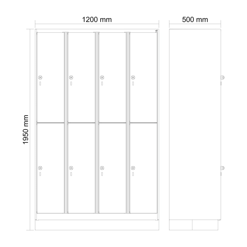 Produktabbildung Nr. 10: C+P Doppelstock-Spind Classic PLUS, Sockel, 4 Abteile, HxBxT 1.950 x 1.200 x 500 mm, lichtgrau, rubinrot, 8 Fächer, für Vorhängeschloss