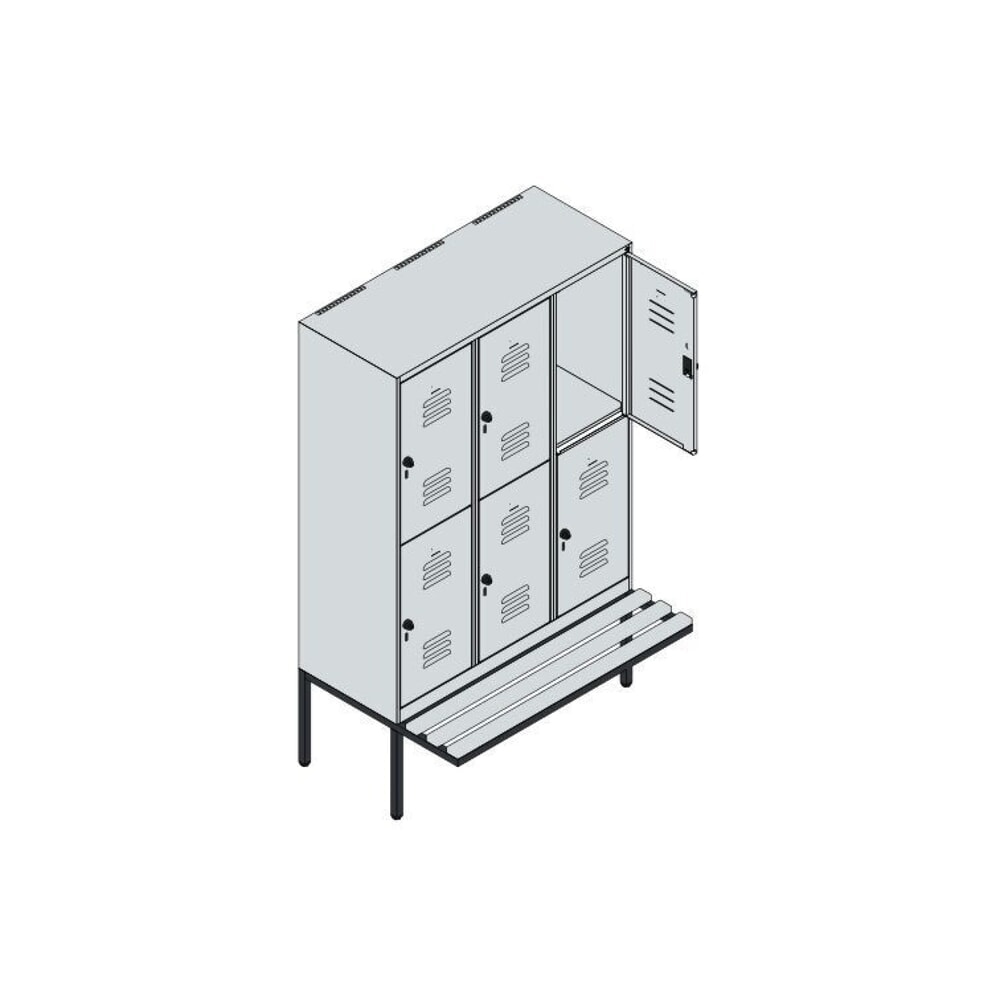 C+P Doppelstock-Spind Classic PLUS, 3 Abteile, HxBxT 1.950 x 1.200 x 815 mm, für Vorhängeschloss, auskragende Bank aus Buche, lichtgrau, lichtblau Produktabbildung Nr. 8: C+P Doppelstock-Spind Classic PLUS, 3 Abteile, HxBxT 1.950 x 1.200 x 815 mm, für Vorhängeschloss, auskragende Bank aus Buche, lichtgrau, lichtblau