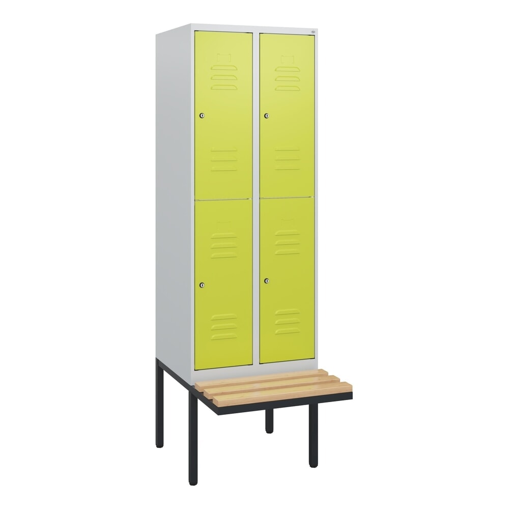Produktabbildung Nr. 9: C+P Doppelstock-Spind Classic PLUS, 2 Abteile, HxBxT 1.950 x 600 x 815 mm, Zylinderschloss, auskragende Bank aus Buche, lichtgrau, clowngrün
