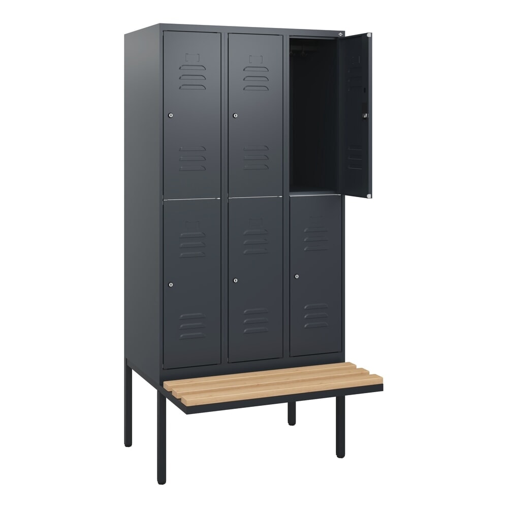 C+P Doppelstock-Spind Classic PLUS, 3 Abteile, HxBxT 1.950 x 900 x 815 mm, Zylinderschloss, auskragende Bank aus Buche, anthrazitgrau, anthrazitgrau Produktabbildung Nr. 1: C+P Doppelstock-Spind Classic PLUS, 3 Abteile, HxBxT 1.950 x 900 x 815 mm, Zylinderschloss, auskragende Bank aus Buche, anthrazitgrau, anthrazitgrau