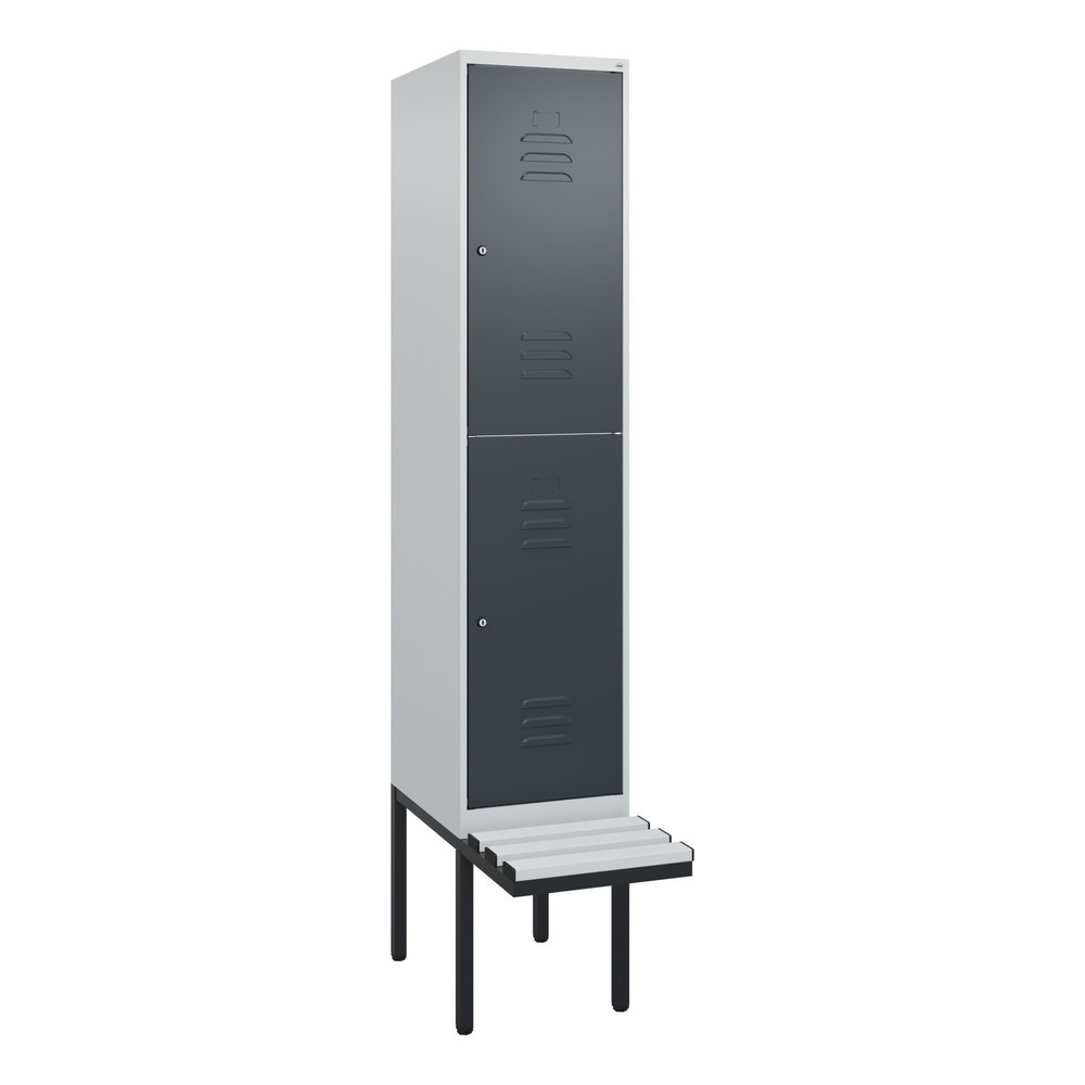 Produktabbildung: C+P Doppelstock-Spind Classic PLUS, 1 Abteil, HxBxT 2.120 x 400 x 815 mm, Zylinderschloss, auskragende Bank aus Kunststoff, lichtgrau, anthrazitgrau