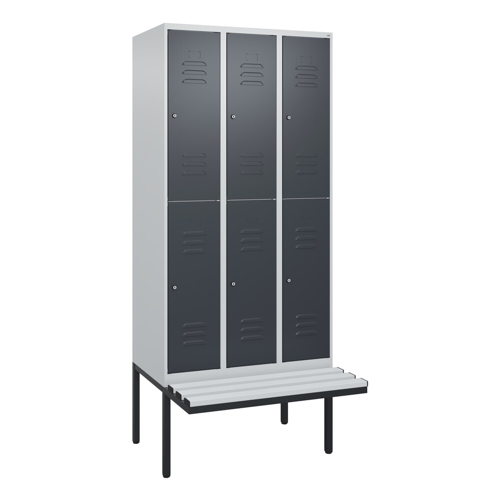 Produktabbildung Nr. 9: C+P Doppelstock-Spind Classic PLUS, 3 Abteile, HxBxT 2.120 x 900 x 815 mm, Zylinderschloss, auskragende Bank aus Kunststoff, lichtgrau, anthrazitgrau