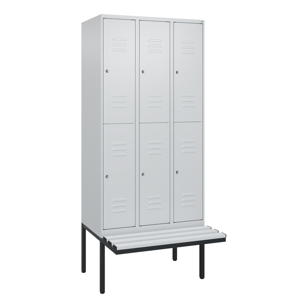 Produktabbildung Nr. 9: C+P Doppelstock-Spind Classic PLUS, 3 Abteile, HxBxT 2.120 x 900 x 815 mm, Zylinderschloss, auskragende Bank aus Kunststoff, lichtgrau, lichtgrau