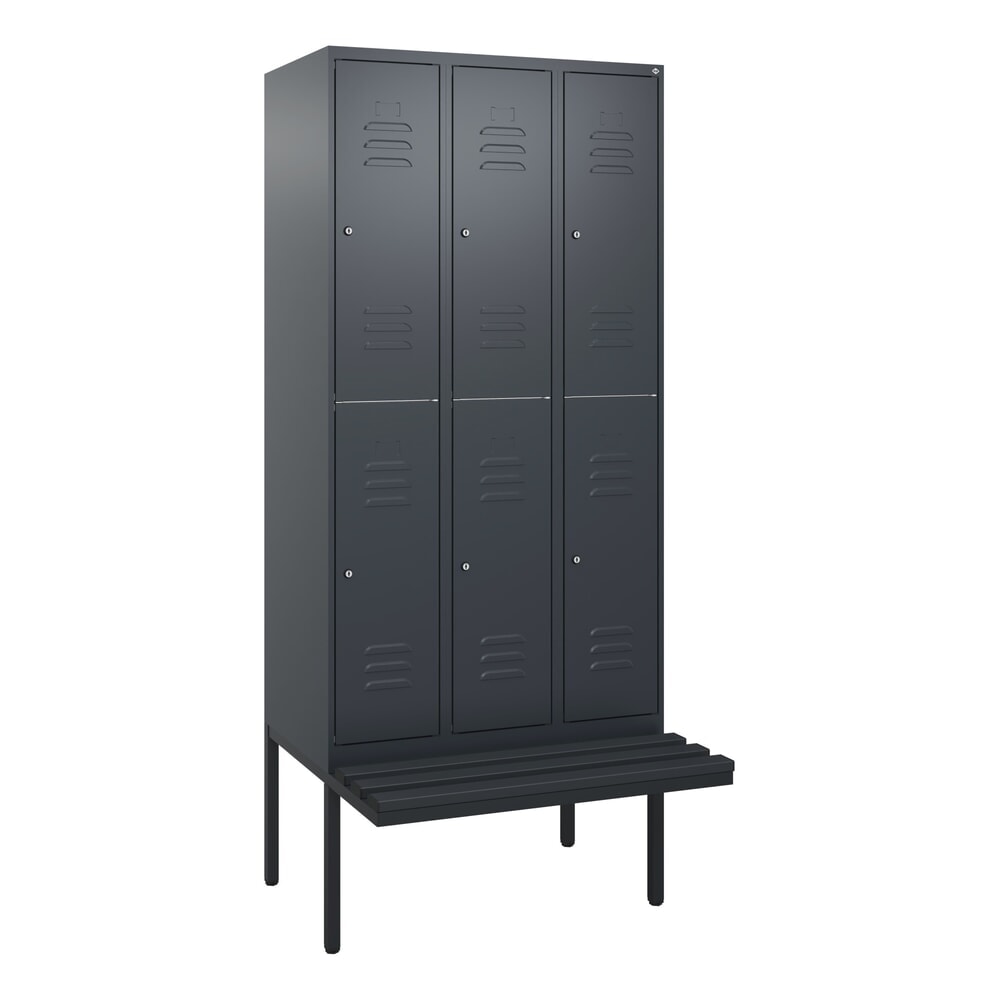 Produktabbildung Nr. 9: C+P Doppelstock-Spind Classic PLUS, 3 Abteile, HxBxT 2.120 x 900 x 815 mm, Zylinderschloss, auskragende Bank aus Kunststoff, anthrazitgrau, anthrazitgrau