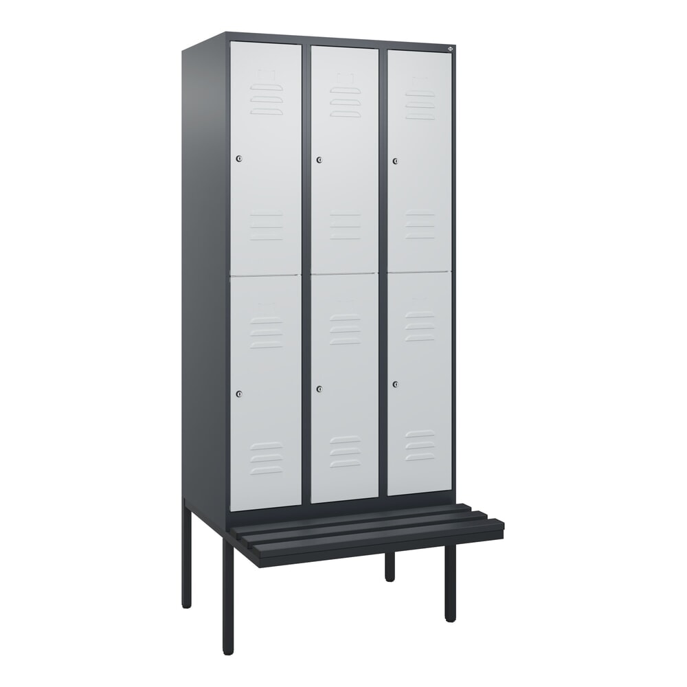 Produktabbildung Nr. 9: C+P Doppelstock-Spind Classic PLUS, 3 Abteile, HxBxT 2.120 x 900 x 815 mm, Zylinderschloss, auskragende Bank aus Kunststoff, anthrazitgrau, lichtgrau