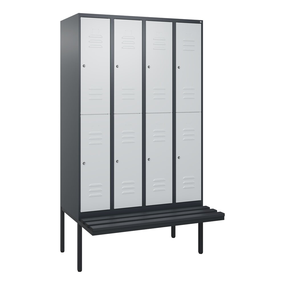 Produktabbildung Nr. 9: C+P Doppelstock-Spind Classic PLUS, 4 Abteile, HxBxT 2.120 x 1.200 x 815 mm, Zylinderschloss, auskragende Bank aus Kunststoff, anthrazitgrau, lichtgrau