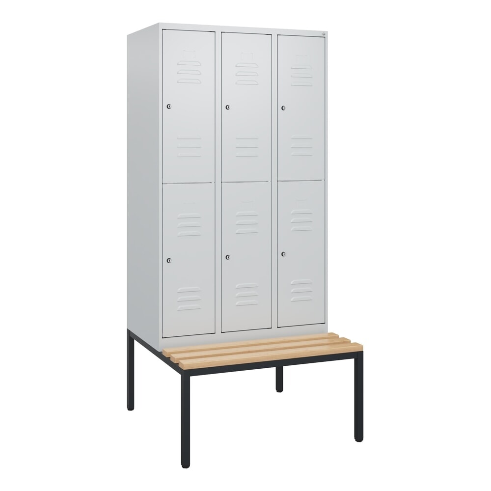 Produktabbildung Nr. 9: C+P Doppelstock-Spind Classic PLUS, 3 Abteile, HxBxT 1.950 x 900 x 815 mm, Zylinderschloss, untergebaute Bank aus Buche, lichtgrau, lichtgrau