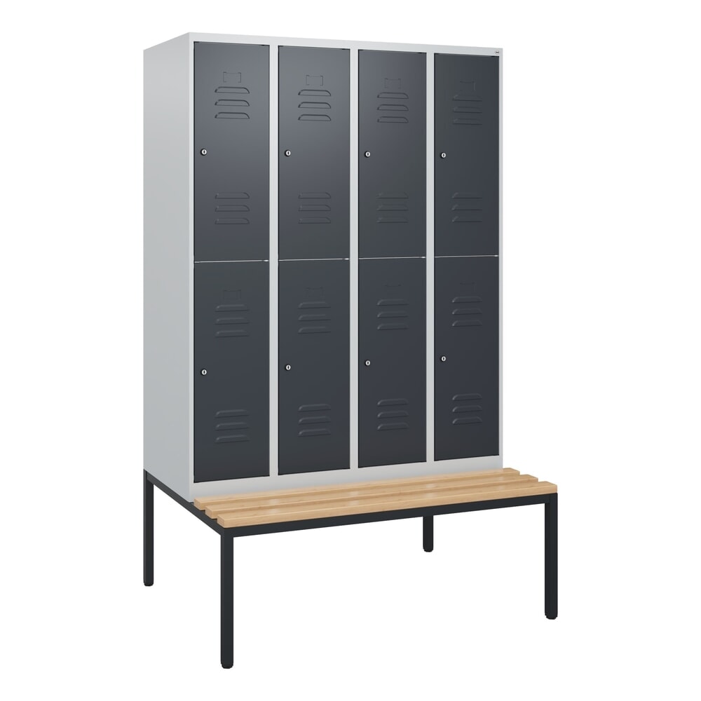 Produktabbildung Nr. 9: C+P Doppelstock-Spind Classic PLUS, 4 Abteile, HxBxT 1.950 x 1.200 x 815 mm, Zylinderschloss, untergebaute Bank aus Buche, lichtgrau, anthrazitgrau