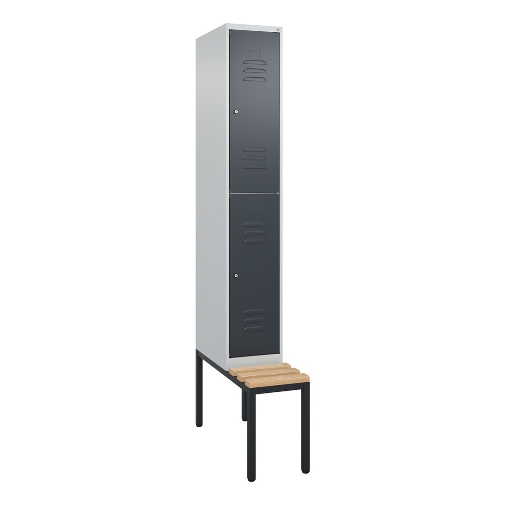 Produktabbildung: C+P Doppelstock-Spind Classic PLUS, 1 Abteil, HxBxT 2.120 x 300 x 815 mm, Zylinderschloss, untergebaute Bank aus Buche, lichtgrau, anthrazitgrau