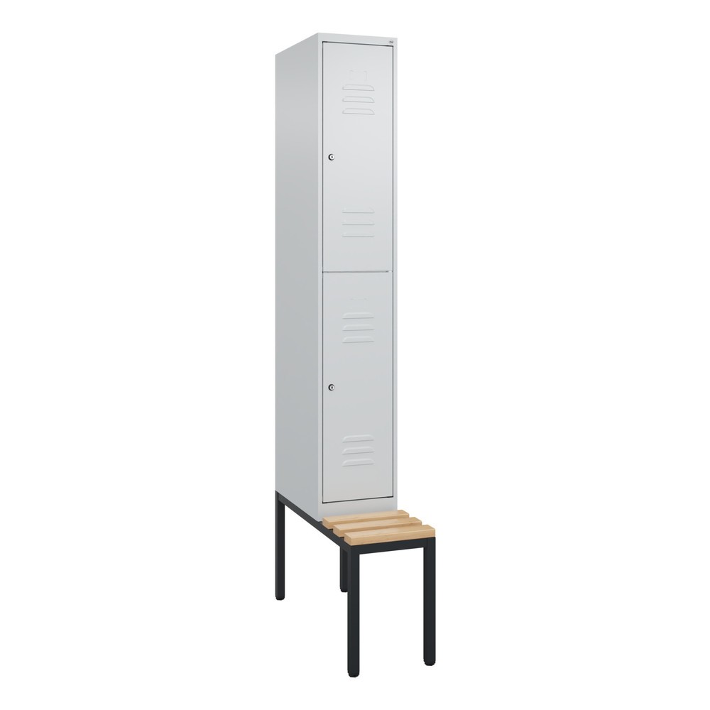 Produktabbildung: C+P Doppelstock-Spind Classic PLUS, 1 Abteil, HxBxT 2.120 x 300 x 815 mm, Zylinderschloss, untergebaute Bank aus Buche, lichtgrau, lichtgrau