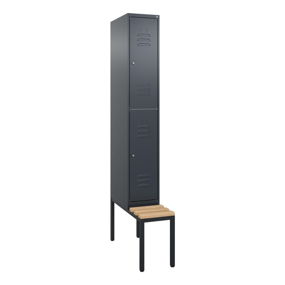 Produktabbildung: C+P Doppelstock-Spind Classic PLUS, 1 Abteil, HxBxT 2.120 x 300 x 815 mm, Zylinderschloss, untergebaute Bank aus Buche, anthrazitgrau, anthrazitgrau