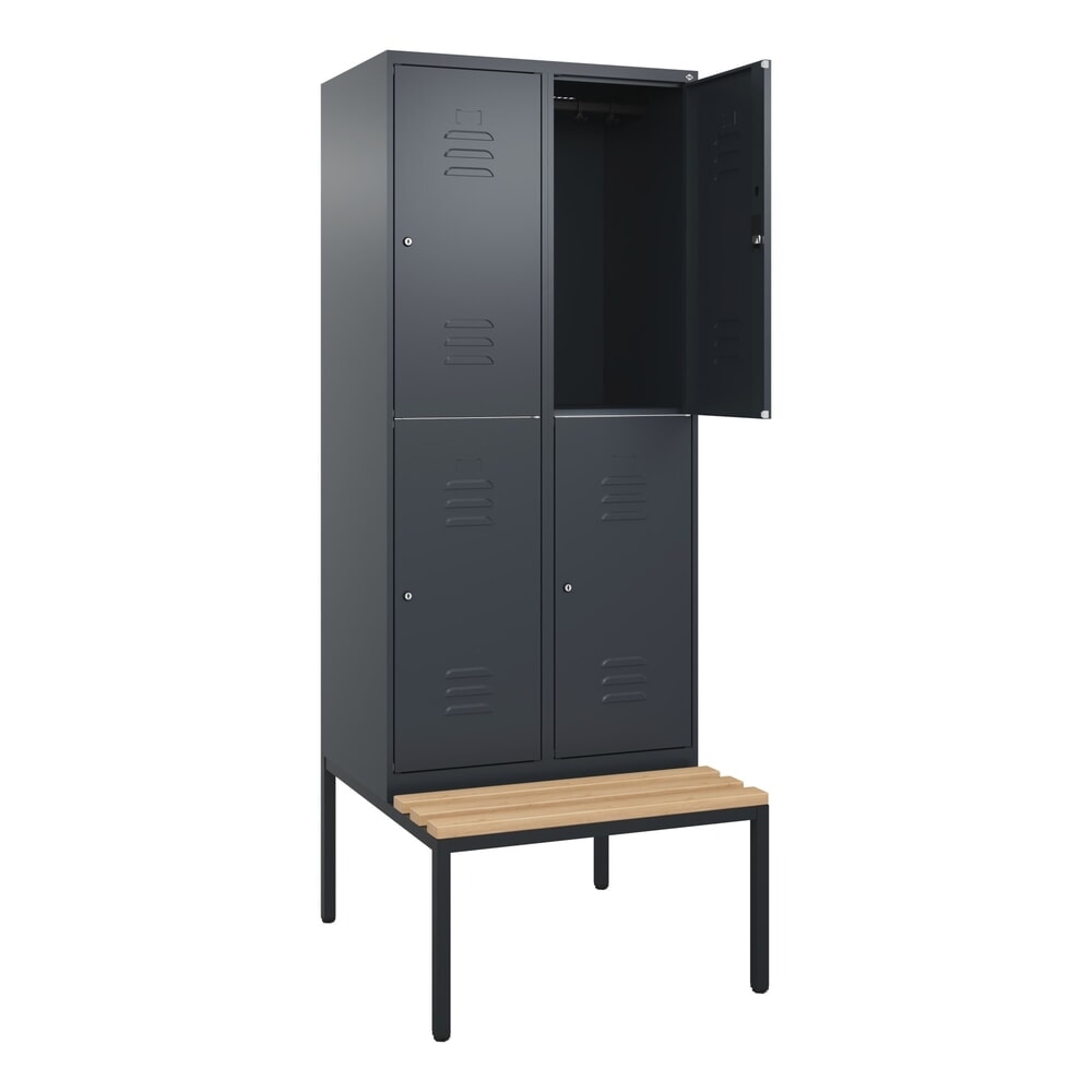 Produktabbildung: C+P Doppelstock-Spind Classic PLUS, 2 Abteile, HxBxT 2.120 x 800 x 815 mm, Zylinderschloss, untergebaute Bank aus Buche, anthrazitgrau, anthrazitgrau