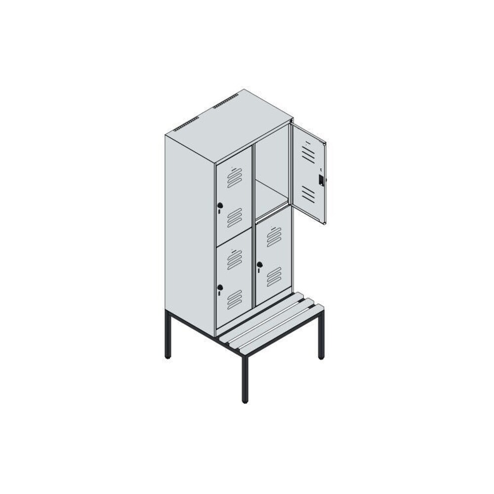 Produktabbildung Nr. 9: C+P Doppelstock-Spind Classic PLUS, 2 Abteile, HxBxT 1.950 x 800 x 815 mm, für Vorhängeschloss, untergebaute Bank aus Buche, lichtgrau, enzianblau