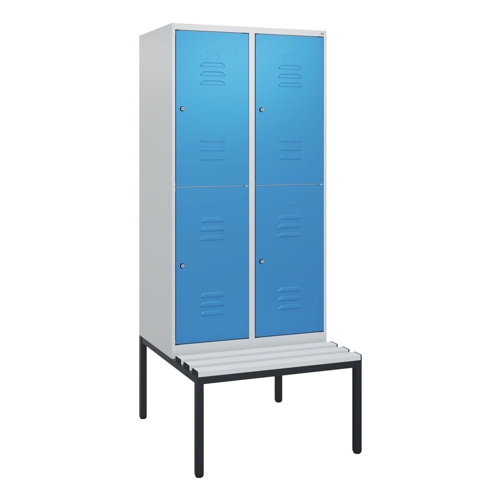 Produktabbildung Nr. 9: C+P Doppelstock-Spind Classic PLUS, 2 Abteile, HxBxT 1.950 x 800 x 815 mm, Zylinderschloss, untergebaute Bank aus Kunststoff, lichtgrau, lichtblau