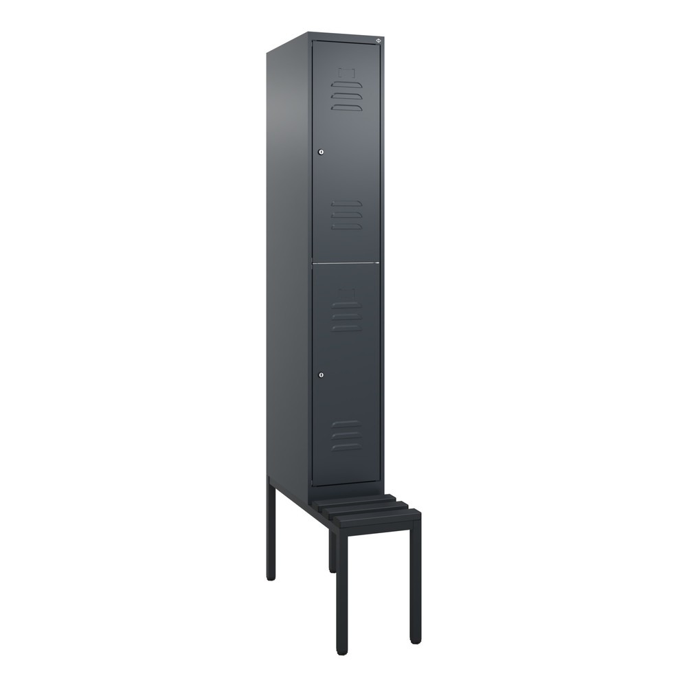 Produktabbildung: C+P Doppelstock-Spind Classic PLUS, 1 Abteil, HxBxT 2.120 x 300 x 815 mm, Zylinderschloss, untergebaute Bank aus Kunststoff, anthrazitgrau, anthrazitgrau