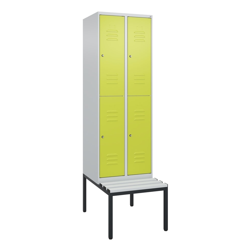 N° de l'image du produit 9 : C+P Doppelstock-Spind Classic PLUS, 2 Abteile, HxBxT 2.120 x 600 x 815 mm, Zylinderschloss, untergebaute Bank aus Kunststoff, lichtgrau, clowngrün