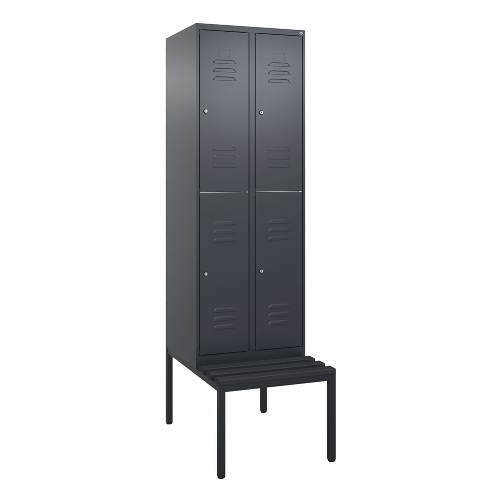 N° de l'image du produit 9 : C+P Doppelstock-Spind Classic PLUS, 2 Abteile, HxBxT 2.120 x 600 x 815 mm, Zylinderschloss, untergebaute Bank aus Kunststoff, anthrazitgrau, anthrazitgrau