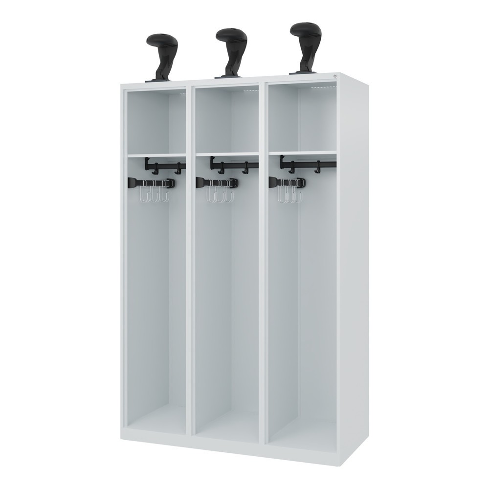 Produktabbildung Nr. 1: C+P Feuerwehrspind EXPERT, Bodengleiter, 3 Abteile, HxBxT 1.850 x 1.200 x 500 mm, lichtgrau, mit Helmhalter
