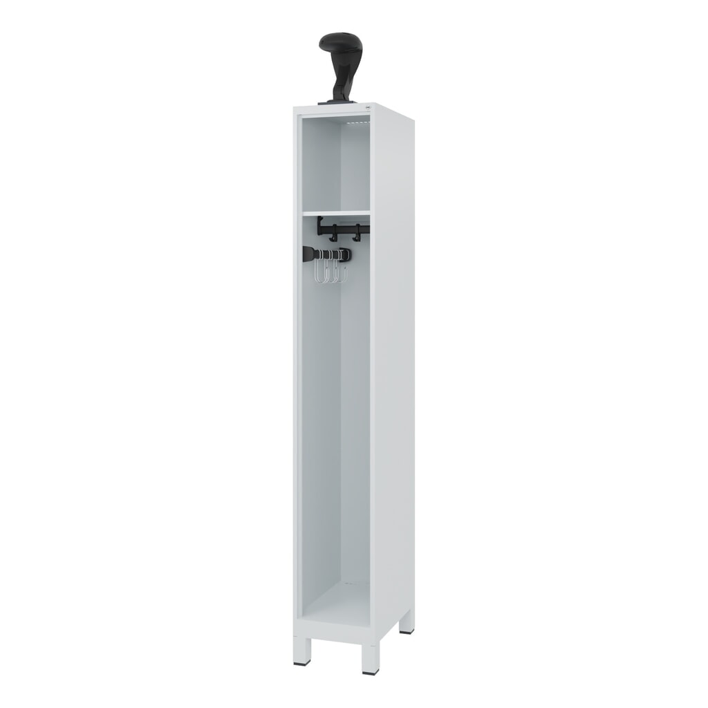 Produktabbildung: C+P Feuerwehrspind EXPERT, Füße, 1 Abteil, HxBxT 1.850 x 300 x 500 mm, lichtgrau, mit Helmhalter