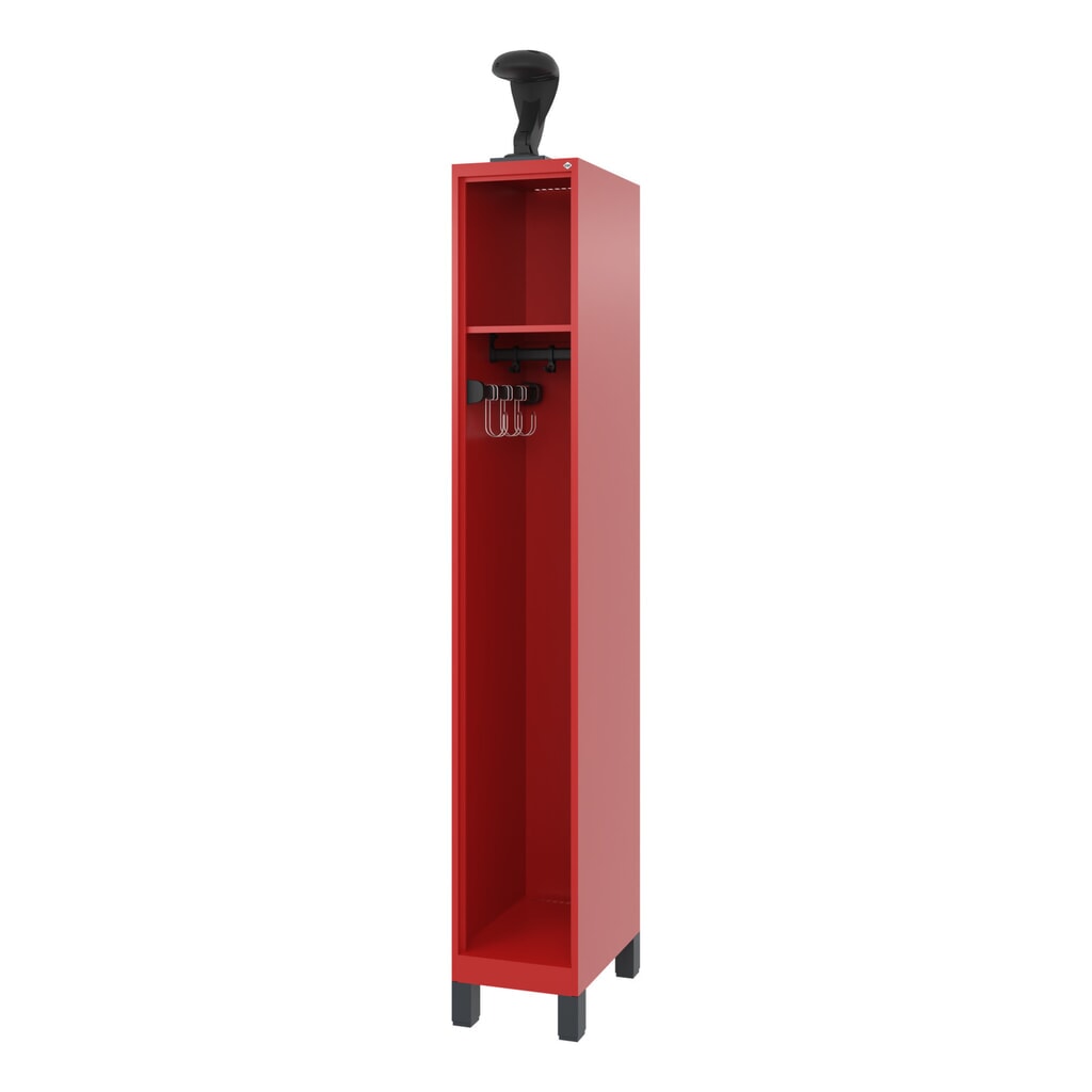 C+P Feuerwehrspind EXPERT, Füße, 1 Abteil, HxBxT 1.850 x 300 x 500 mm, feuerrot, mit Helmhalter Produktabbildung: C+P Feuerwehrspind EXPERT, Füße, 1 Abteil, HxBxT 1.850 x 300 x 500 mm, feuerrot, mit Helmhalter