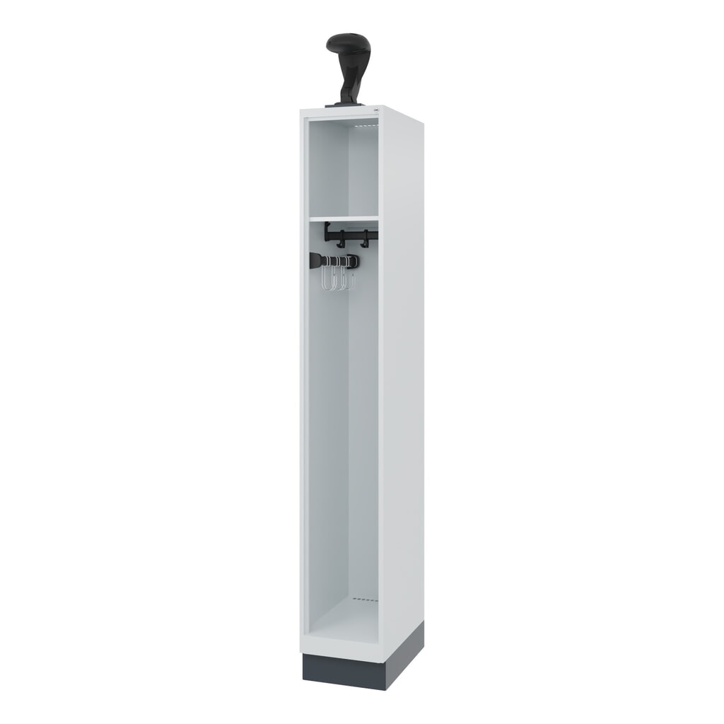 Produktabbildung: C+P Feuerwehrspind EXPERT, Sockel, 1 Abteil, HxBxT 1.850 x 300 x 500 mm, lichtgrau, mit Helmhalter
