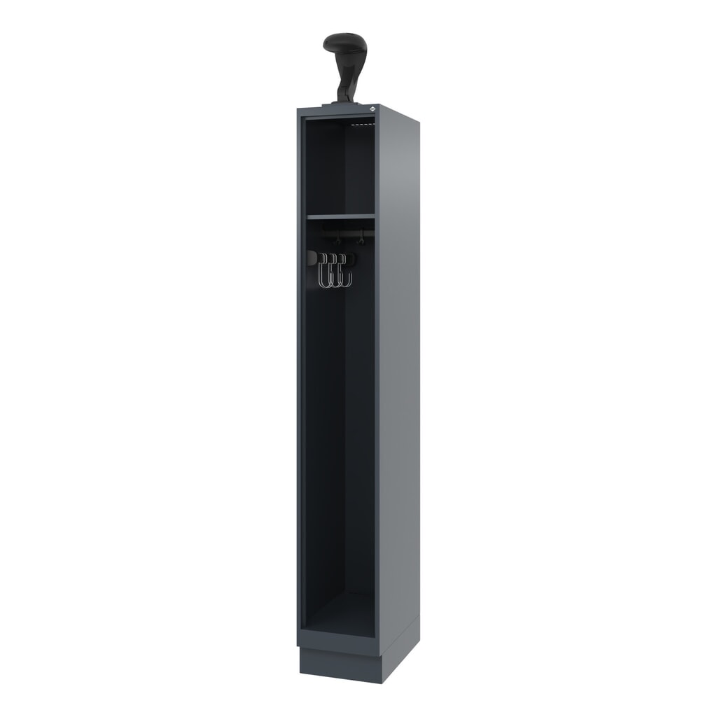Produktabbildung: C+P Feuerwehrspind EXPERT, Sockel, 1 Abteil, HxBxT 1.850 x 300 x 500 mm, anthrazitgrau, mit Helmhalter