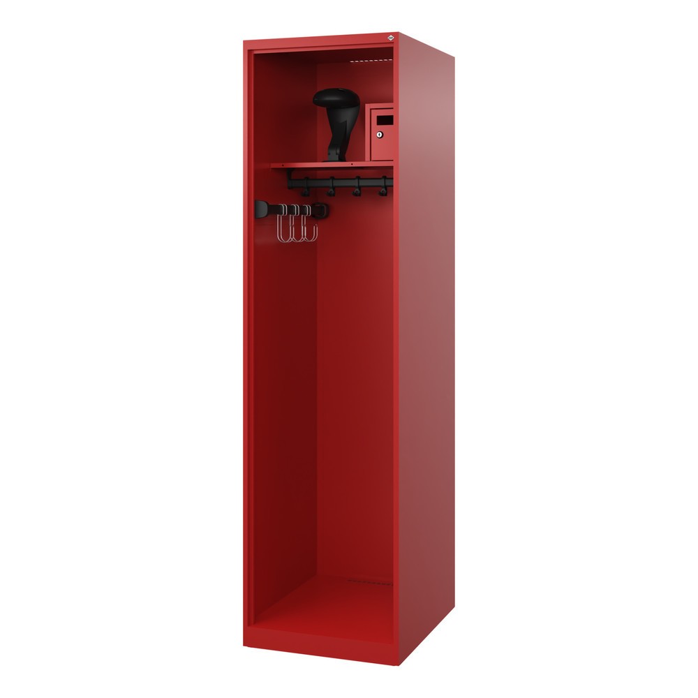 Produktabbildung: C+P Feuerwehrspind FLEXO, Bodengleiter, 1 Abteil, HxBxT 1.850 x 500 x 600 mm, feuerrot, mit Helmhalter