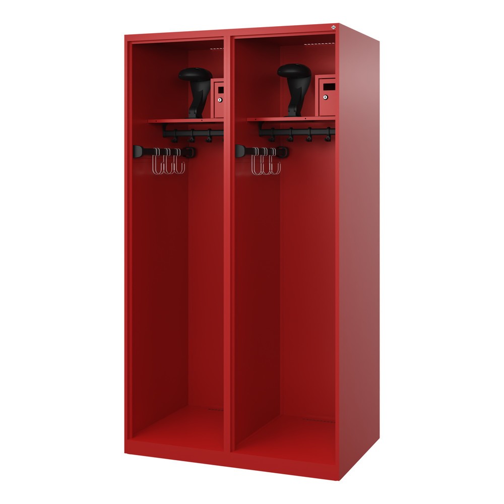 Produktabbildung Nr. 1: C+P Feuerwehrspind FLEXO, Bodengleiter, 2 Abteile, HxBxT 1.850 x 1.000 x 600 mm, feuerrot, mit Helmhalter