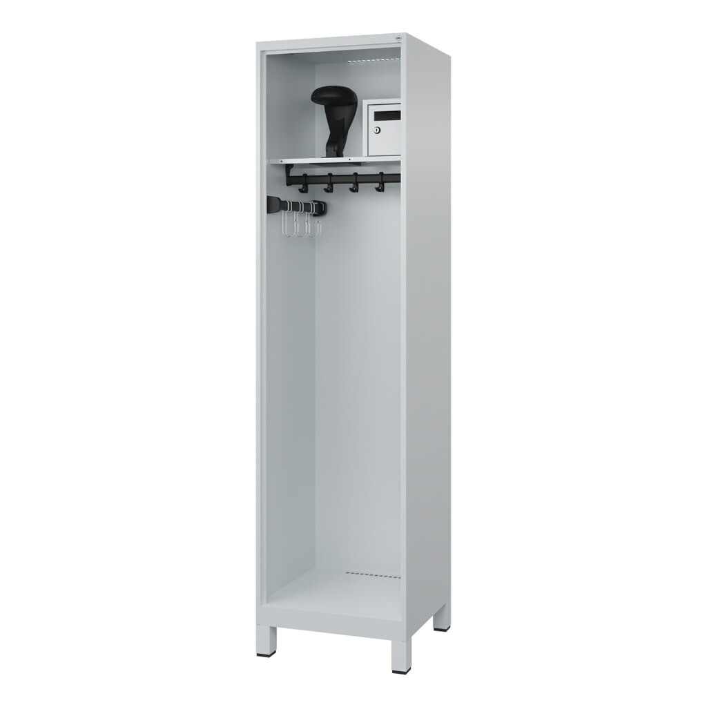 Produktabbildung: C+P Feuerwehrspind FLEXO, Füße, 1 Abteil, HxBxT 1.850 x 500 x 500 mm, lichtgrau, mit Helmhalter