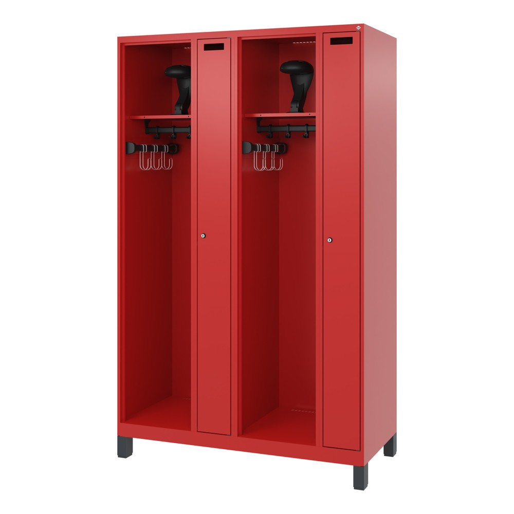 Produktabbildung Nr. 5: C+P Feuerwehrspind KOMBI, Füße, 2 Abteile, HxBxT 1.850 x 1.200 x 500 mm, feuerrot, mit Helmhalter